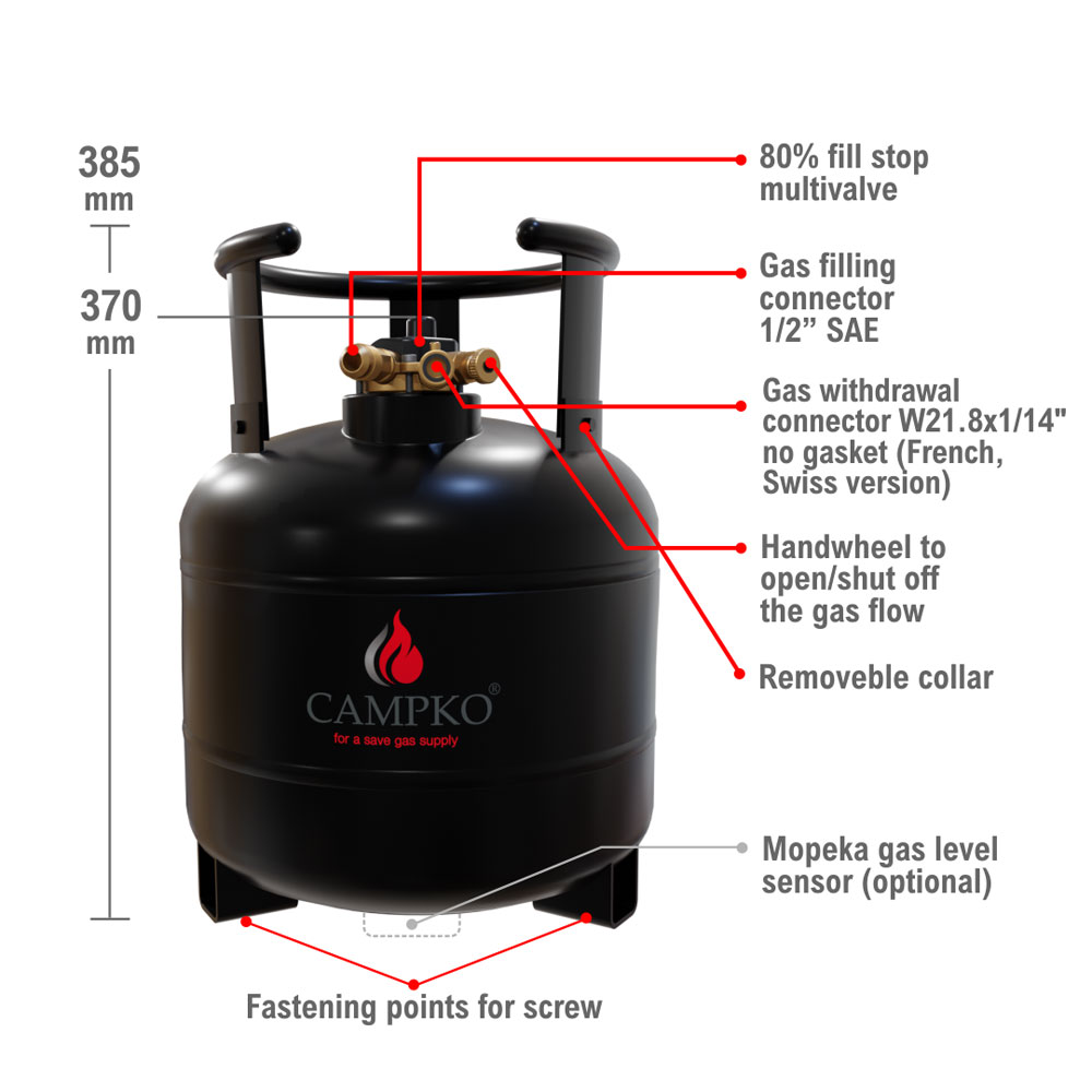 Campko Gastankflasche Stahl 15l 6kg Technisch