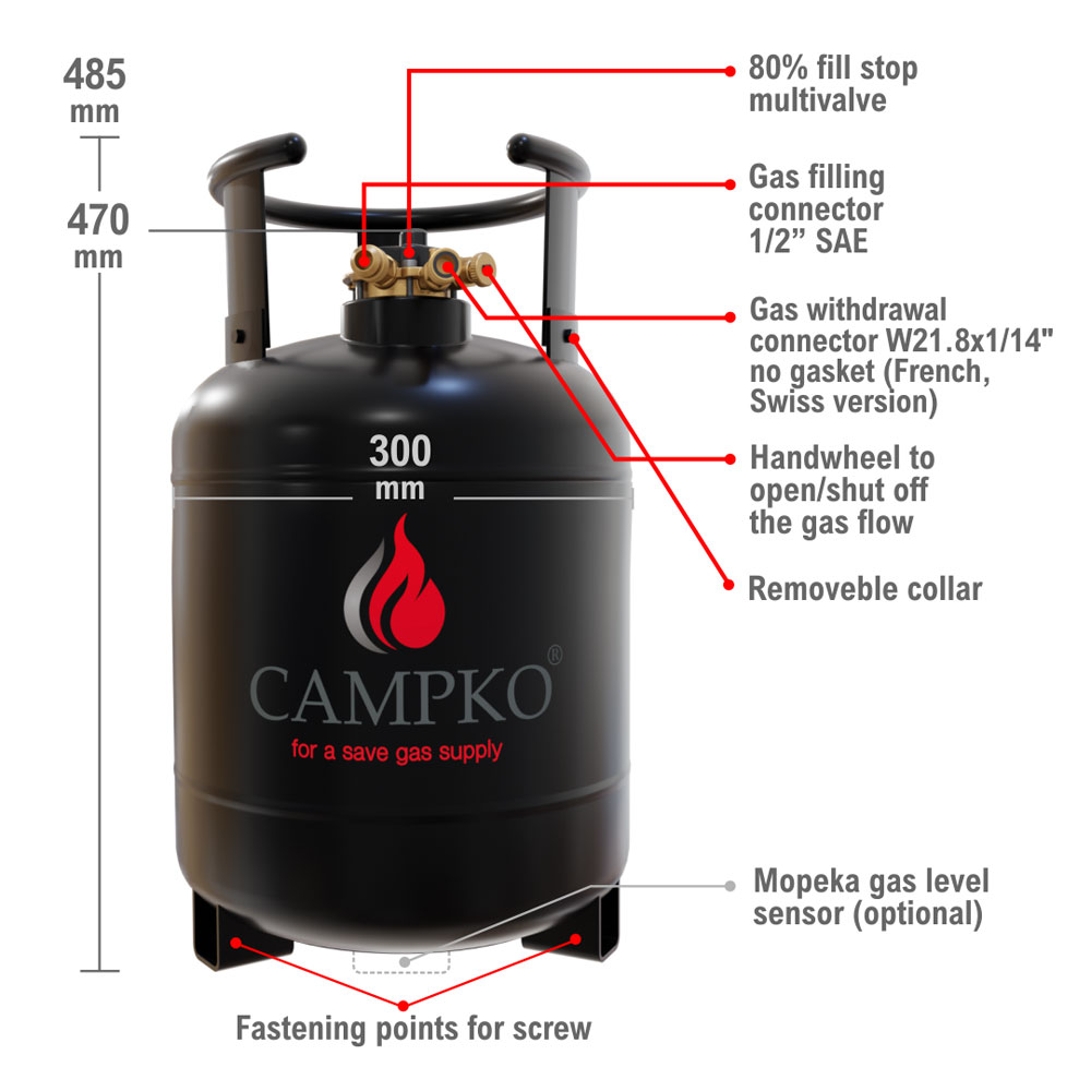 Campko Gastankflasche Stahl 22l 9kg Technisch